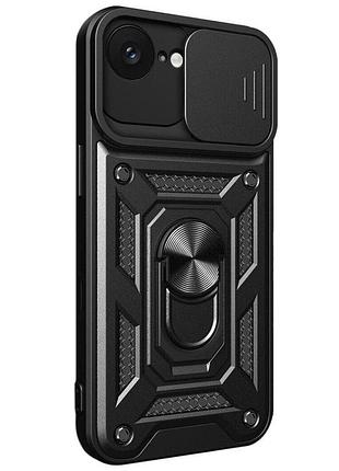 Чехол primo shockproof для apple iphone 16e / 17e - противоударный, с подставкой и шторкой для камеры - black