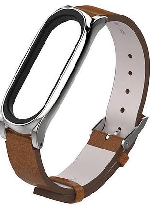 Шкіряний ремінець primo mijobs для фітнес-браслета xiaomi mi band 4 - brown&silver