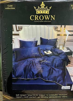 Постельное белье сатин crown евро 200х220 синий 2