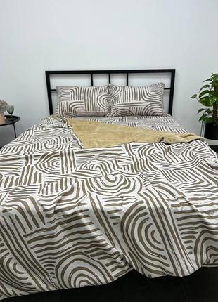 Комплект постільної білизни євро 200х230 фаланель з велюром colorful home наволочки 50х70 капучино хвилі