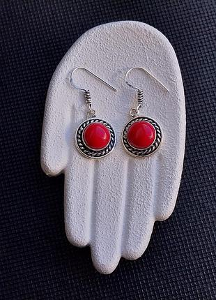 Коралл серьги натуральный коралл серьги с кораллом в серебре индия!