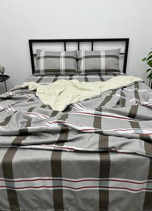 Комплект постельного белья евро 200х230 фаланель с велюром colorful home наволочки 50х70 серый клетка