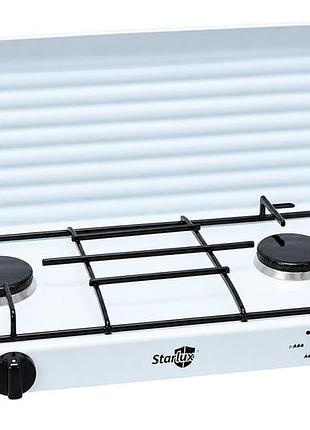 Плита газовая настольная на 2 конфорки 250х550х50мм эмаль белая (6002white)