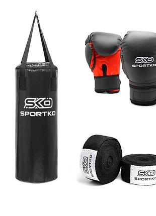 Боксерский набор (детский 5-7 лет) sportko мешок мп-6 75*29 15 кг, перчатки 6 унц пд2-6-oz, бинты 200 см в00 черный