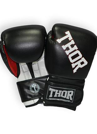 Рукавички боксерські thor ring star 12oz / шкіра / чорно-біло-червоні