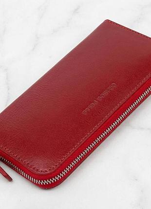 Стильный кожаный женский кошелек на молнии grande pelle 11563 красный