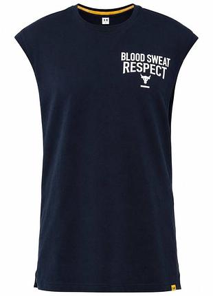Спортивна майка лімітована under armour project rock "blood sweat respect" l-xl темно синя