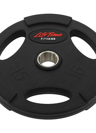 Диск life fitness резиновый с тройным хватом на 15кг (черный)