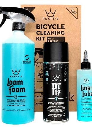 Набор для мойки peaty's cleaning gift pack, шампунь 1l / спрей pt17 400ml / смазка цепи 120ml, all-weather