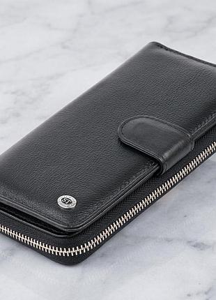Вертикальный вместительный кошелек из кожи унисекс st leather 19300 черный