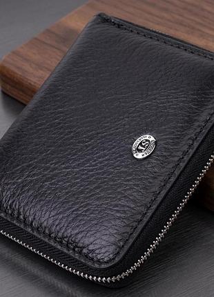 Женский кожаный кошелек на молнии с металлическим логотипом производителя st leather 19483 черный
