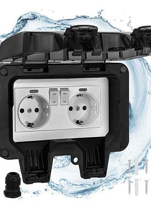 Двойная внешняя накладная розетка ip66, 230 250в, 16а, водонепроницаемая с крышкой, для улицы + монтажный набор. izoxis 27730