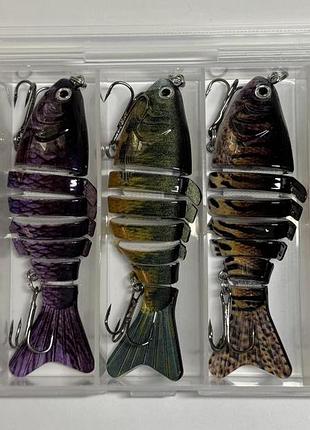 Воблер swimbait (світмбейт) 10 см, 15 г, складаний шумовий 7-секційний (5 шт. у пластиковому боксі) ризокольйорів