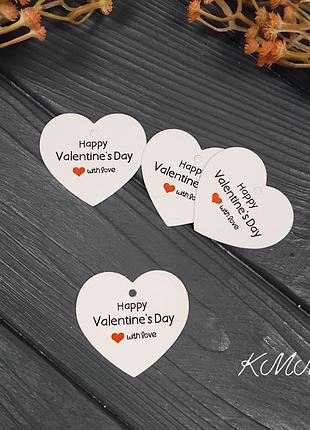 Бирка happy valentine's day with love белая (день св. валентина) 50х40мм (5шт)