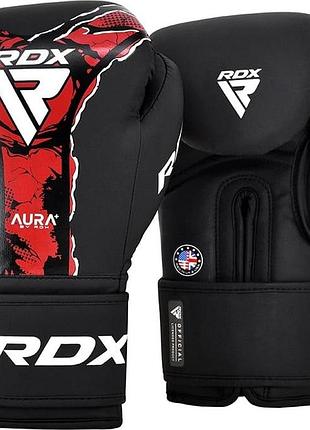 Боксерські рукавиці rdx boxing gloves new aura f17 чорний, червоний уні 16 унцій