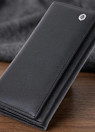 Добротное женское портмоне с карманом для монет из натуральной кожи st leather 22691 черный