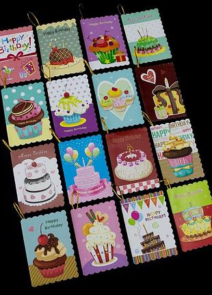 Міні-листівки 9*6.5 см "happy birthday" підвісні (упаковка 128 шт)