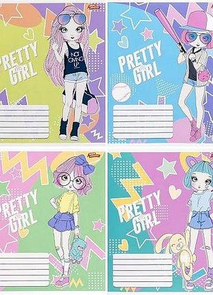 Тетрадь цветная на 12 листов клетка "pretty girl" (20 шт)