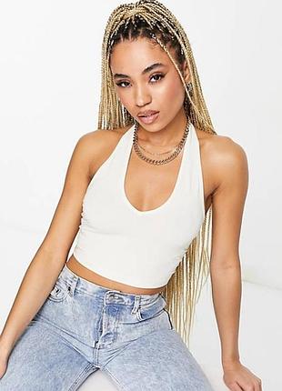 Коттоновий, бавовняний, хлопковий кроп-топ asos халтер білий