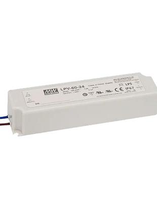 Импульсный блок питания mean well lpv-60-24 60 вт 24 в 1.5 а ac/dc для камер видеонаблюдения white