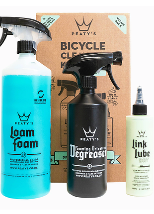 Набір для мийки peaty's gift pack, wash degrease lubricate dry, шампунь 500ml / дегризер 500ml / мастило ланцюга 120ml, dry