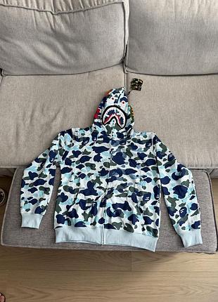 Bape shark fullzip camo light blue