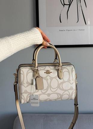 Coach rowan satchel bag in sketch signature canvas gold/ivory 25 x 18 x 14