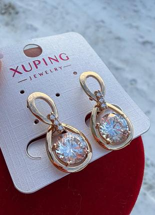 Серьги бесконечность с кристаллом 2см xuping ювелирный сплав (18к цвет золота 585п) 322-003