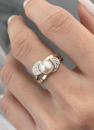 Серебярное кольцо с жемчугом и золотом 0347.10