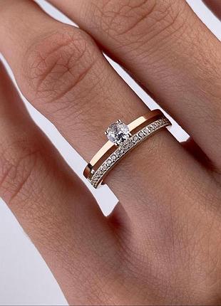Серебряное женское кольцо с золотыми вставками 0278.10
