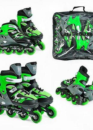 Ролики "best roller" розмір 34-37/колір — зелений, колеса pu, передніє колісо світка 21.5-24 см, d коліс — 7 см, у сумці