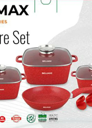 Набор посуды bellmax cookware set bm-132 red 2