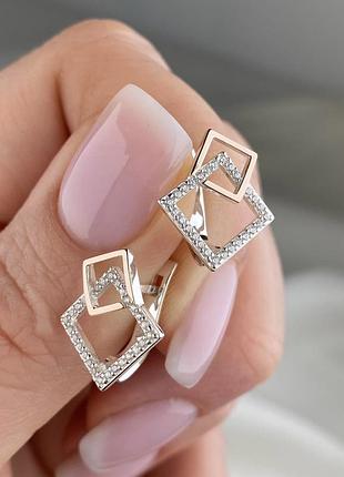 Серебряные серьги с золотыми вставками