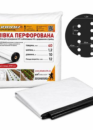 Мульча 40 мкм черно-белая 1.2м*10 м 2-х шаровая с перфорацией (2 отверстия) пакетированная