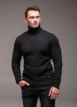 Гольф светр чоловічий чорний , вязка батал 4xl