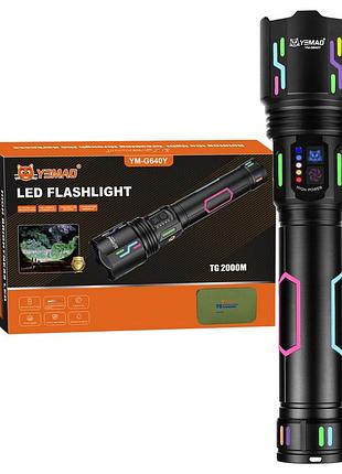 Дальнобойный фонарь yemao ym-g640y, 4000lm, аккумулятор 33140 (15000 mah), чехол, блок питания