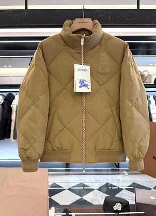 Чоловіча куртка пуховик бомбер burberry з вертикальним коміром, бежевого кольору m