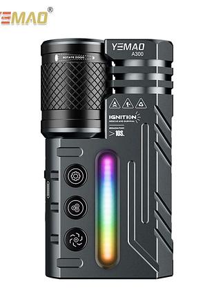 Фонарь yemao ym-a300-sft12r+3x3535+rgb, li-ion аккумулятор, зу type-c, zoom