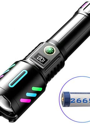 Фонарь night vision fluorescence w514/1143-white laser led pm10-tg, 1x26650, power bank, зу type-c, zoom