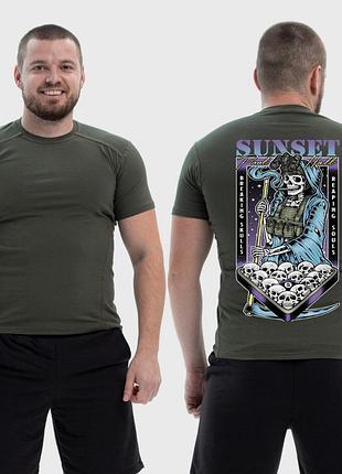 Чоловіча тактична футболка з принтом sunset goons смерть грає на більярді, хакі