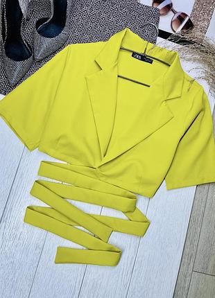 Короткий піджак zara l лимонний топ піджак з зав’язками жакет зара