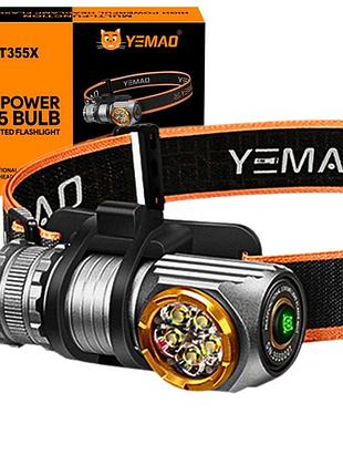 Налобний ліхтар yemao ym-t355x, 2000lm, акумулятори 18650 + 18350 (3200 + 1500 mah), із червоним світлом