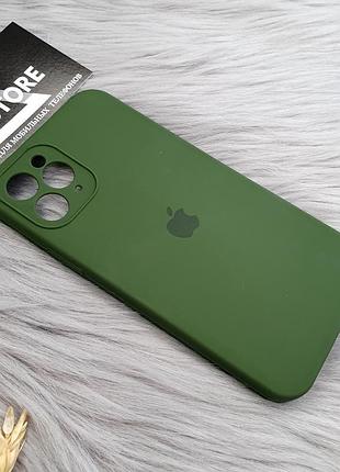 Чехол квадратный silicone case для iphone 11 pro max 6.5 full camera с микрофиброй закрытым низом камерой 7. army green