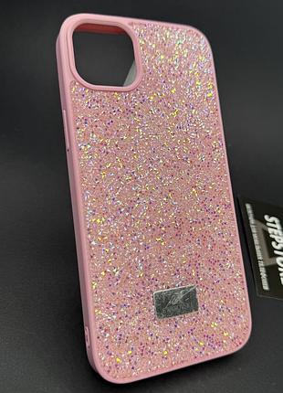 Чехол для iphone 14 plus с камушками стразами силиконовый противоударный блестящий женский розовый