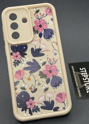 Чехол для samsung a57 (a576) с принтом цветочки закрытая камера силиконовый противоударный