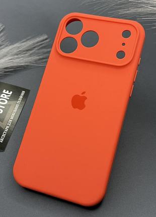 Чохол для iphone 17 pro max silicone case з мікрофіброю закритим низом силіконовий закрита камера папая (papaya)