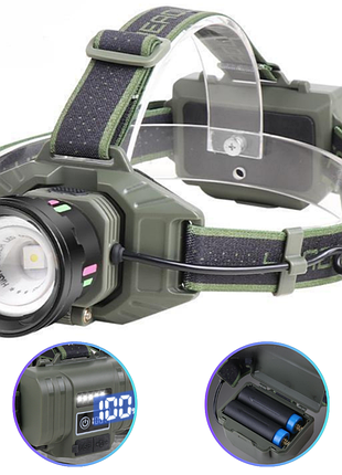 Ліхтар налобний night vision fluorescence 8098-tg, ipx4, 2x18650, зп type-c, zoom, box
