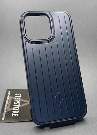 Чехол для iphone 15 pro max в стиле rimowa, противоударный защитный чехол-накладка с рельефными полосами матовый темно-синий