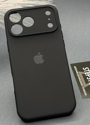 Чехол для iphone 17 pro max silicone case с микрофиброй закрытым низом силиконовый закрытая камера черный (black)