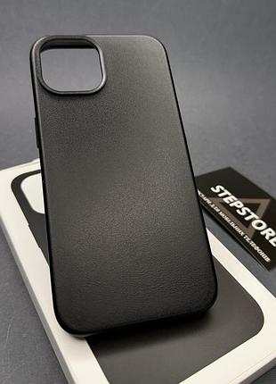 Чехол leather case для iphone 14 plus с magsafe без лoго под кожу с закрытым низом с микрофиброй